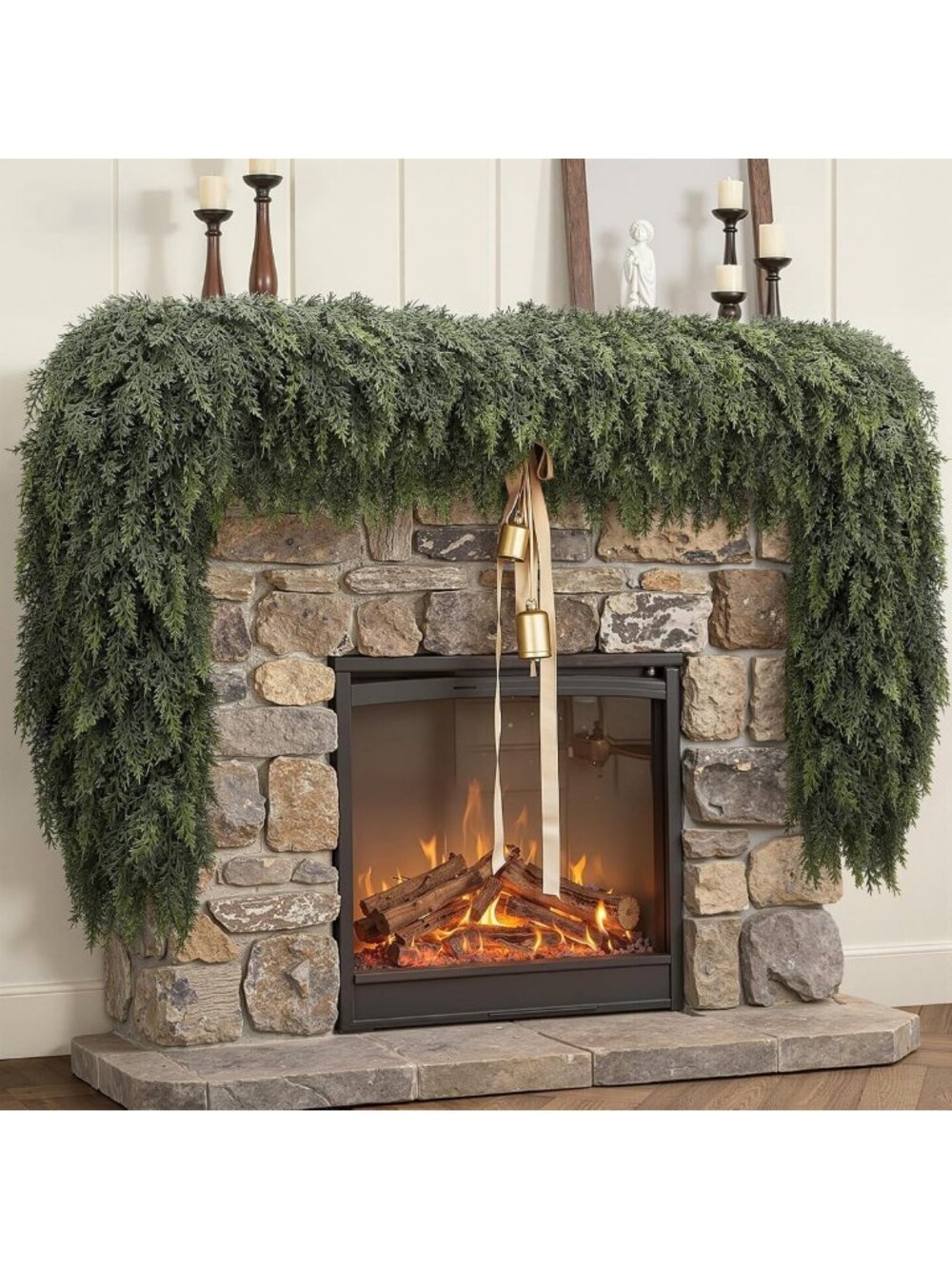 4PCS 6FT Soft Greenery Christmas Cedar Garland - Realistic Mantel Decor